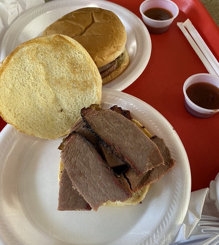 Hickory House Bar-B-Que sliced brisket, ribs, and sides