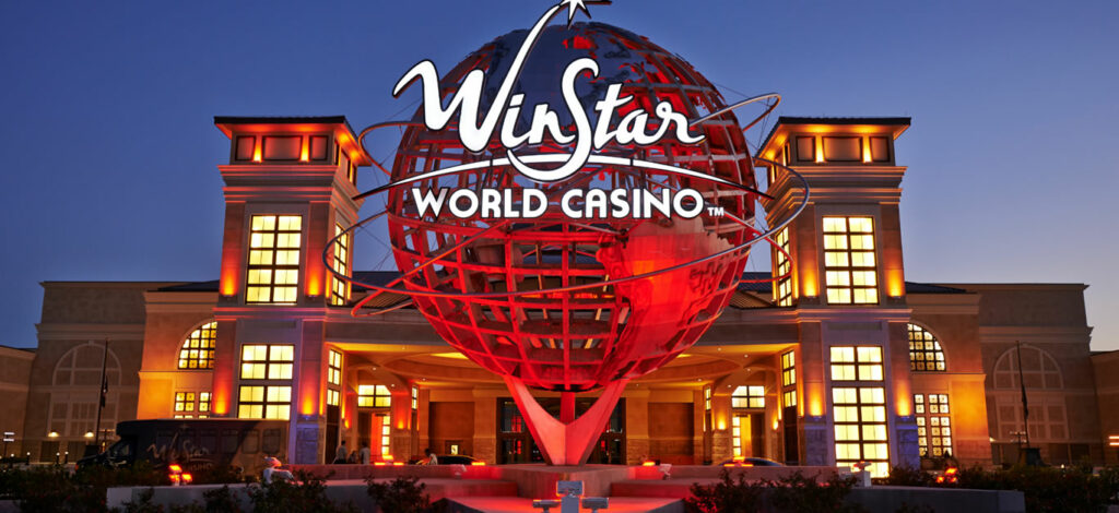 WinStar World Casino and Resort exterior at night